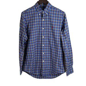 Ralph Lauren Mens Custom Fit Button Front Long Sleeve Shirt Red Navy Plaid Sz S